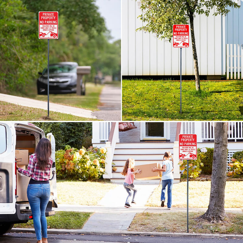 Faittoo Large Private Property No Parking Sign with 54" Metal Thick Stake, 14"x10" Vehicle Towed At Owner's Expense Rust Free Aluminum Sign, Reflective, Fade Resistant, Easy to Mount, Outdoor Use 14"x10" with 54" Metal Thick Stake - 1 Pack