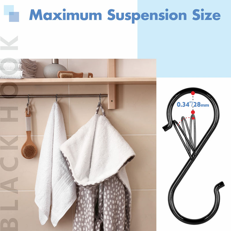 [Australia - AusPower] - Vantasii 10 PCS S Hooks, Rustproof S-shaped Hook with Safety Buckle Heavy Duty Metal S Hanging Hook for Clothes, Pots, Pans, Kitchen Utensil, Cubicle, Closet Rob, Bags (3.5 inch, Black) 