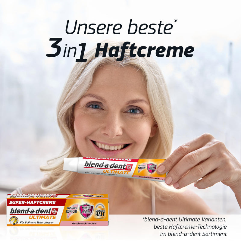 Blend-a-dent Complete Adhesive Cream, 4 x 47 g, Strong Hold and Comfortable to Wear for Dentures, Neutral in Taste 4x 47g Tasteless