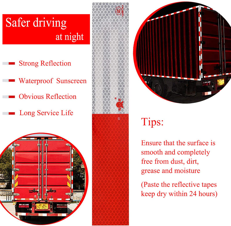Reflective Tape, 2" × 12" × 20 Pack Reflective Tape Outdoor Waterproof for Trailers, Red/White Self-Adhesive Safety Trailer Reflector for RVs, Cars, Trucks, Trailers, Boats, Road Signs(Red/White)