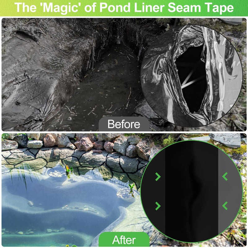 ToLanbbt Pond Liner Seam Tape, 4" x 59" Single Sided Peel and Stick Seam Tape Self Adhesive Seaming Kit Butyl Rubber Pond Liner Repair Patch Kit Waterproof for EPDM Roof Garden Cover Patch Repair 4 IN x 4.92FT -Single Sided Seam Tape