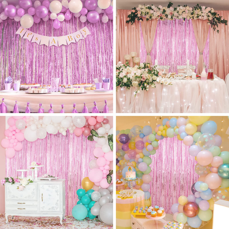[Australia - AusPower] - Crosize 2 Pack 3.3 x 9.9 ft Pink Foil Fringe Backdrop Curtain, Streamer Backdrop Curtains, Streamers Birthday Party Decorations, Tinsel Curtain for Parties, Galentines Decor, Preppy, Photo Booth 