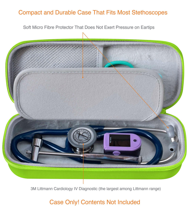 [Australia - AusPower] - ButterFox Premium Stethoscope Case with Divider and ID Slot for 3M Littmann Classic III, Cardiology IV Diagnostic and More Stethoscopes with Pocket for Nurse Accessories (Lime_Green_Puppy) 