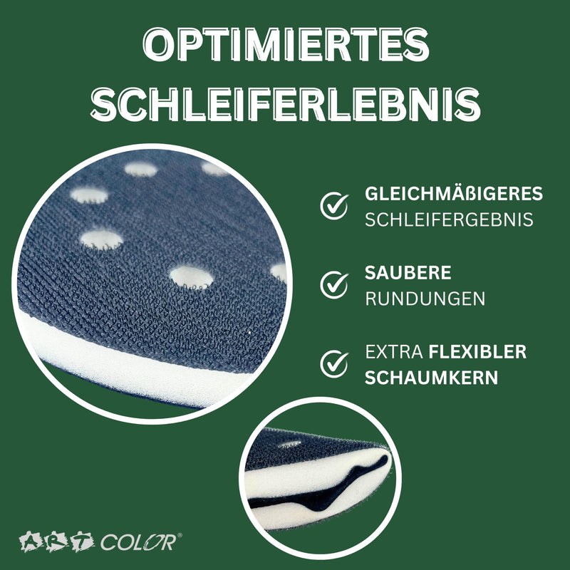 [Australia - AusPower] - Art Color Foam Soft Pad 125 mm for Bosch Random Orbital Sander (8 Holes) Including 10x Sanding Discs Grit P120 - Soft Pad with Velcro for Sanding Discs 