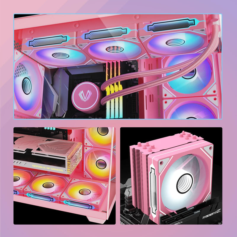 Vetroo Pink LF120 3-Pack Infinite Mirror PC Fan 120 mm ARGB Case Fan with ARGB & PWM Smart Control, FDB Bearing, Controller Included, Nine Blades Design & 8 Rubber Pads for Low-Noise Operation Forward Blade