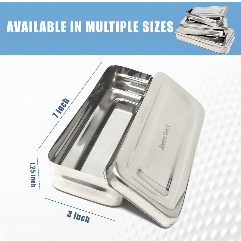 [Australia - AusPower] - Stainless Steel Medical Dental Sterilizer Instrument Box, Organizer Storage Tray with Lid - 7L x 3W x 1.25H (Plain) PLAIN 