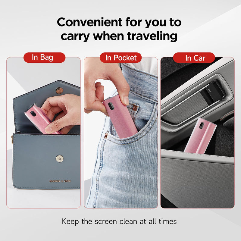 [Australia - AusPower] - YTT Screen Cleaner, All-in-One Spray & Wipe Cleaner, with Transparent Protective Shell for All Phones, Laptop and Tablet Screens (Pink) Pink 