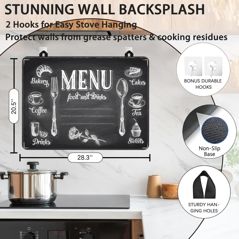 Decorative Electric Stove Cover - Cook Menu Design, Non-Slip Heat Resistant Protector for Smooth/Glass Top Stoves, Fits 28.5'' x 20.5''