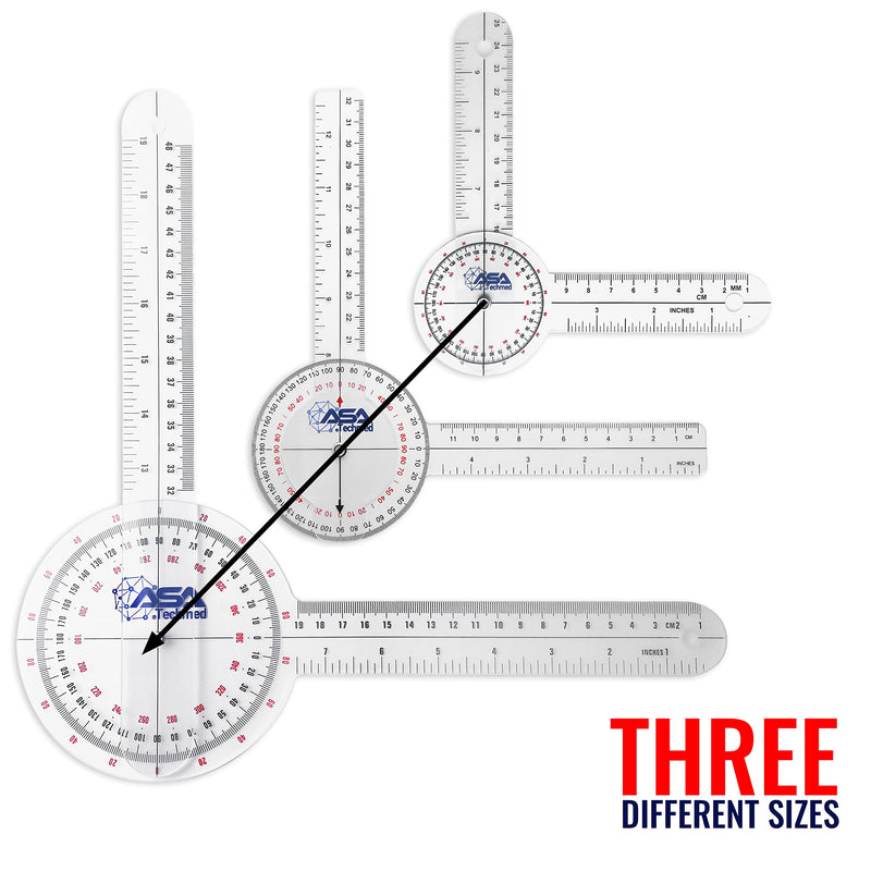 [Australia - AusPower] - ASA TECHMED 3 Pcs Goniometer Set, 12, 8, 6 Inch Medical Spinal Goniometer Angle Protractor Angle Ruler 