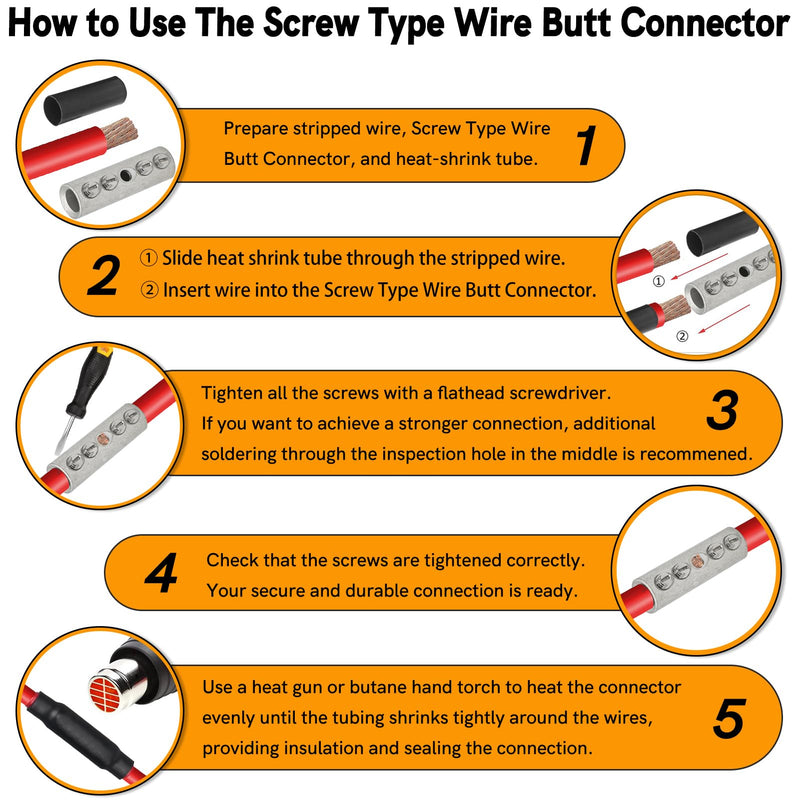 0000 Gauge Butt Splice Wire Connectors 4PCS Tinned Brass Mechanical Splice Connectors Kit 4/0 AWG Mechanical Repair Splice Kit Splice Screw Sleeves 4PCS Mechanical Butt Splices & 3:1 Heat Shrink Tubes 0000 (4/0) Gauge Mechanical Splice - Tinned Brass