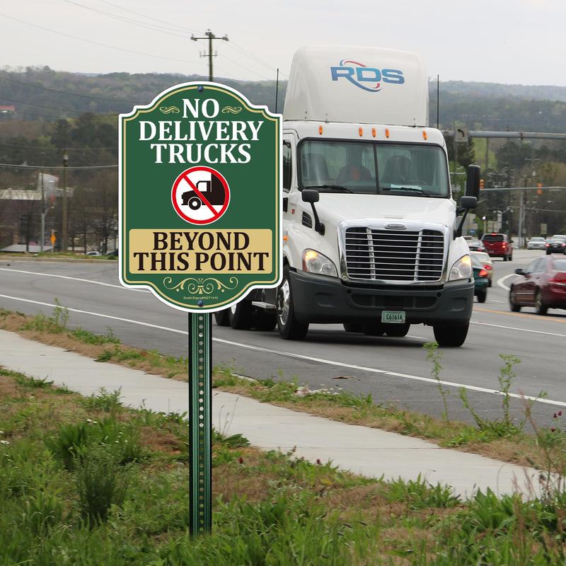 2 Pack No Delivery Trucks Beyond This Point Signs, 14" x 10" Rust Free Aluminum No Delivery Trucks in Driveway Sign, Fade/Weather Resistant, UV Protected, Made to Last, Outdoor Use, Easy to Mount