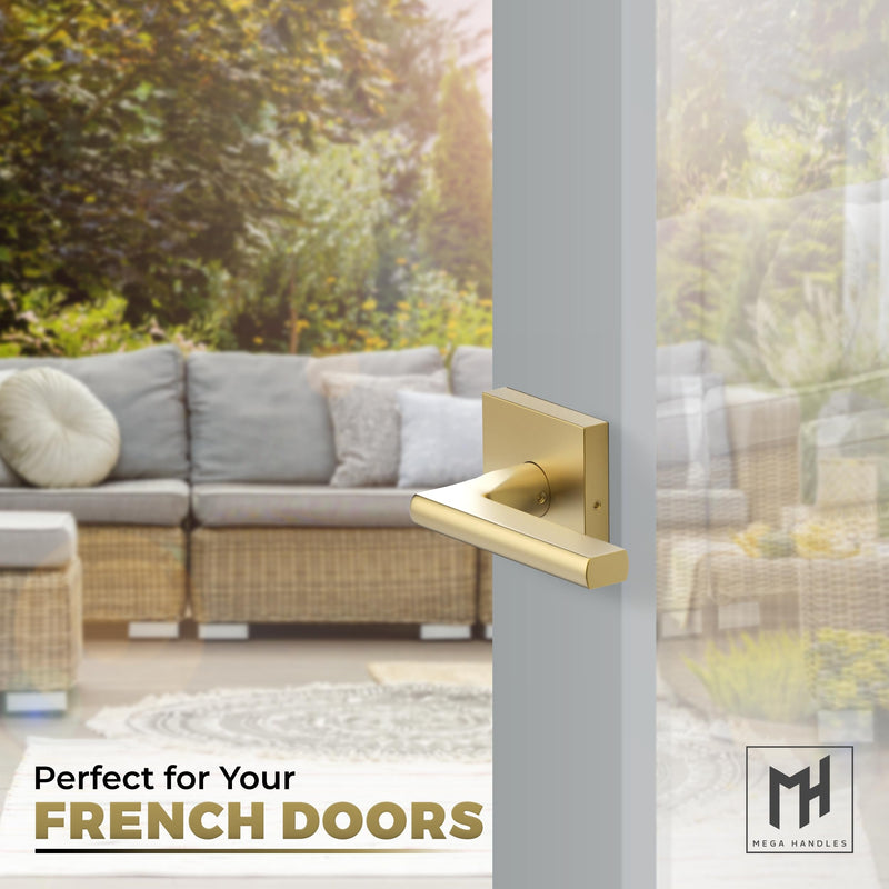 Mega Handles Prime Dummy Lever, Door Handle for Closet or French Doors, Single Side Door Levers, Non-Turning, Fits All Standard Door Sizes, Exposed Screws Included - Satin Brass (1 Pack) - 5'' 1 Pack