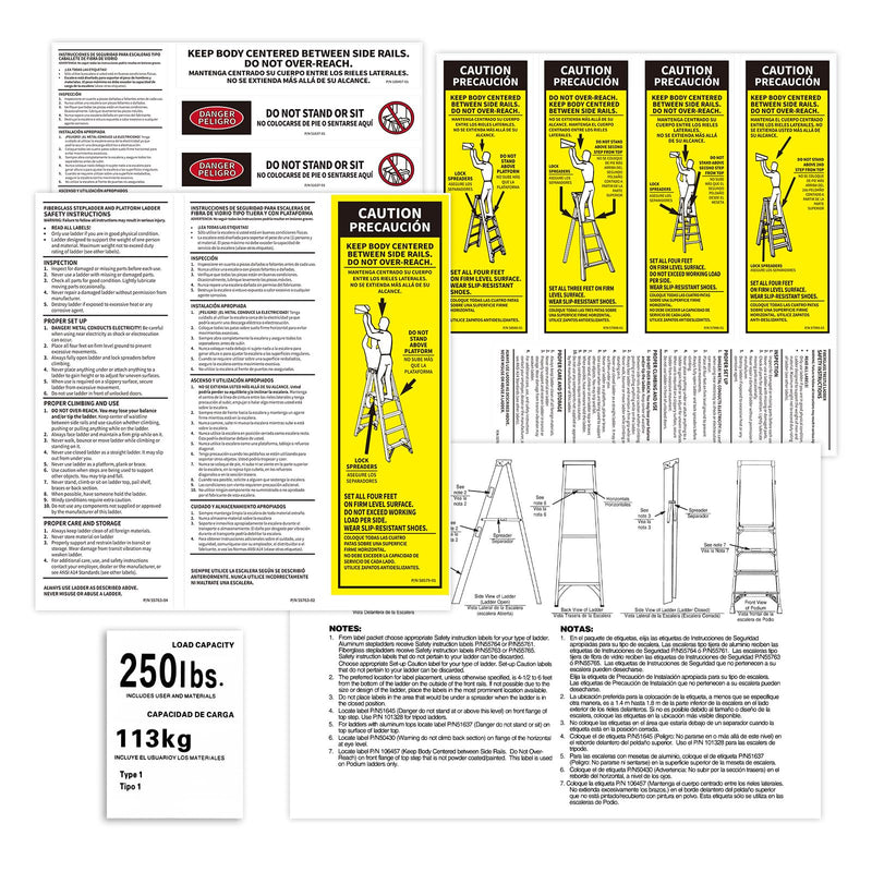 8 Pcs 250 LB Step Ladder Safety Labels Kits Compatible with Werner Ladder Safety Labels for All Type 1 250 Load Capacity Stepladders, Fiberglass Ladder Weight Stickers