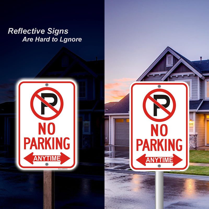 4 Pack Large No Parking Anytime Signs with Arrow, 18x12 Inch Rust-Free Reflective Aluminum, Weatherproof & Fade Resistant for Traffic Control on Streets, Business, Fire Lane. Easy to Install Red White Black- 4 pcs