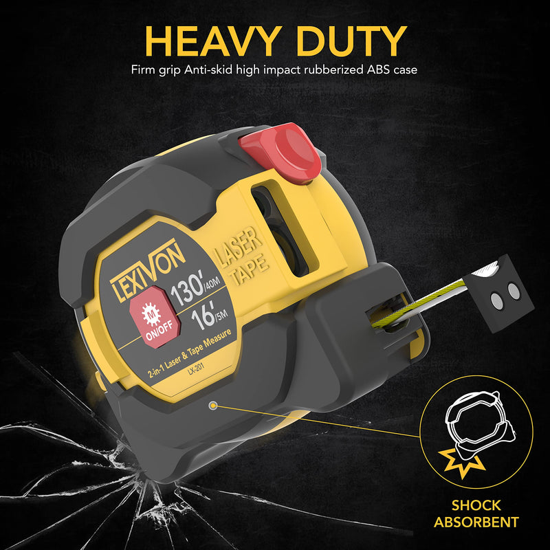 [Australia - AusPower] - LEXIVON 2 in 1 Digital Laser Tape Measure | 130ft/40m Laser Distance Meter Display On Backlit LCD Screen with 16ft/5m AutoLock Measuring Tape | Ft/Inch/Fractions/M/mm(LX-201) 