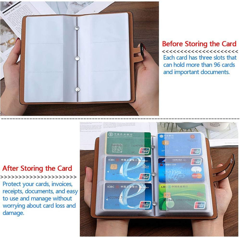 RFID Credit Card Holder, Leather Business Card Organizer with 96 Card Slots, Credit Card Protector for Managing Your Different Cards and Important Documents to Prevent Loss or Damage (Black) Black