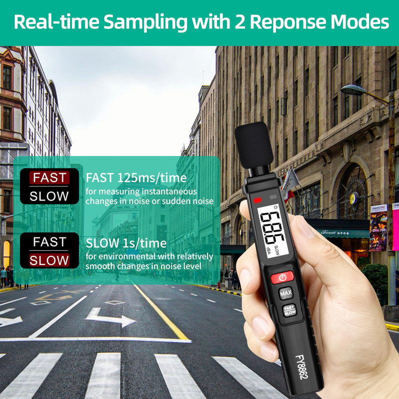 [Australia - AusPower] - Decibel Meter, Sound Level Meter, Portable, Digital SPL Meter 30-130dB with A Weighted, Fast/Slow Mode, Max Data Hold, Clip-on Ultralight Noise Meter for Home, Factory, Classroom, Office 