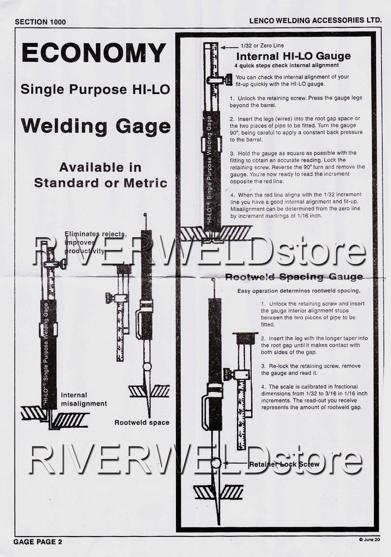 RIVERWELD Hi-lo Welding Gauge Gage Internal Single Purpose Root Gap Checks Root Weld Space and Internal Misalignment Weld Gap Size Weld Height Weld Thickness Marks Inch