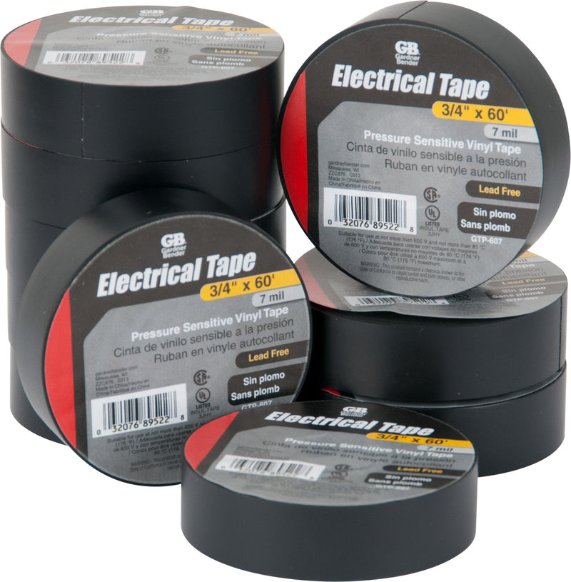 [Australia - AusPower] - Gardner Bender GTP-607 Electrical Tape, ¾ in. x 60 ft, Durable, Easy-Wrap, Flame Retardant, Black ¾ Inch x 60 Ft Roll 