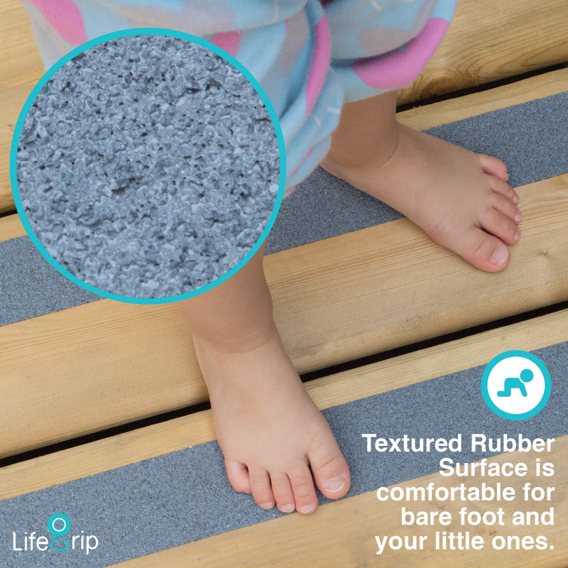 LifeGrip Anti Slip Safety Tape, Non Slip Stair Tread, Textured Rubber Surface, Comfortable for Barefoot, 4 inch X 30 Foot, Grey 4" X 30'