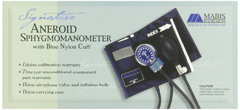 [Australia - AusPower] - MABIS Aneroid Sphygmomanometer with Blue Nylon Blood Pressure Cuff, Manual, Home or Professional Use, Large Adult, Blue Adult Large 