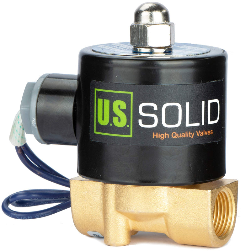 U.S. Solid 3/8" Brass Electric Solenoid Valve - 12V DC, VITON Gasket, Direct Acting, Normally Closed for Air, Gas, Fuel Applications 3/8 Inch