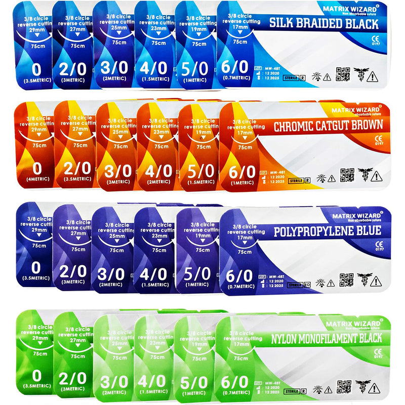 [Australia - AusPower] - Mixed Sterile Suture Thread with Needle (Dissolvable and Non-dissolvable 0, 2-0, 3-0, 4-0, 5-0, 6-0) - Stitch Up Gear, Medical Surgical Suturing Kit, First Aid Field Emergency Demo, Camping Safety Kit 