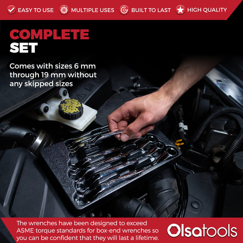Olsa Tools Bolt Extractor Offset Wrench Set - 7pc Rounded Fastener Remover Kit - 6-Point Box-End Metric Design - Stripped Bolt & Nut Removal Tool - Professional Grade Mechanic Wrenches - Part: 1311 7pc Set