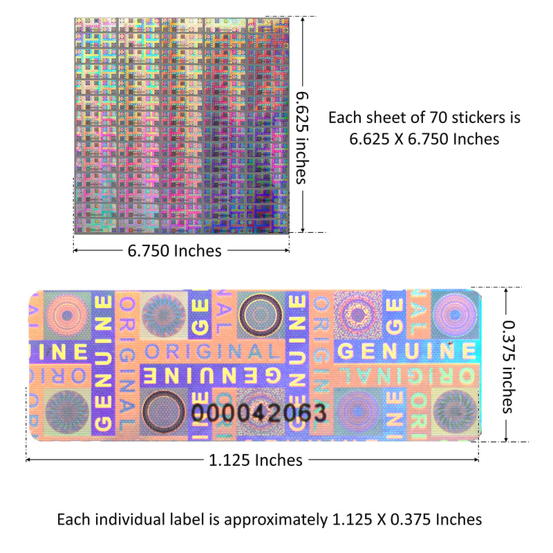 70 Tamper Proof Stickers, Tamper Evident Stickers. Genuine Original Holographic Security Seal, Tamper Resistant Hologram Foil Tape Feature with Serial Numbers. Strong Adhesive. (70 Stickers) 70 Stickers