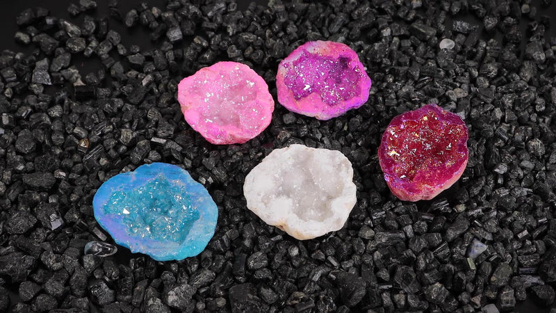 Sportmusies Irregular Titanium Coated Geode Crystal Cluster, Pink #1-pink