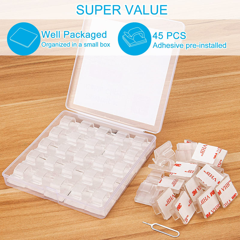 [Australia - AusPower] - Adhesive Cable Clips Cord Organizer Clear (45 PCS, Large), Outdoor Light Clips for Christmas String Lights, Wall Wire Holder Clips for Ethernet Cable Management Under Desk, Led Light Hooks 