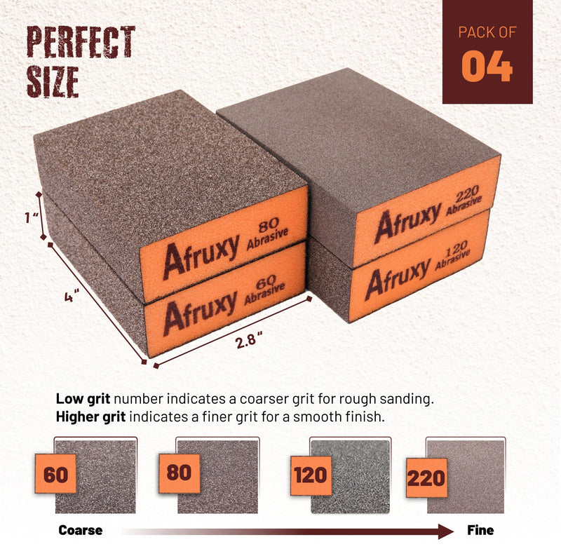 [Australia - AusPower] - 4 Pack Extra Fine Sanding Block, Washable and Reusable Sanding Sponge for Wood Drywall Metal Glasses Coarse/Medium/Fine/Superfine in 60/80/120/220 Grit Sandpaper Block Sand Paper Brick Assorted 4 Pack 