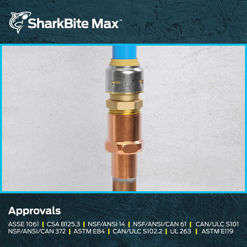 [Australia - AusPower] - SharkBite Max 1/2 Inch MNPT Adapter, Push to Connect Brass Plumbing Fitting, PEX Pipe, Copper, CPVC, PE-RT, HDPE, UR120A 1/2 in. 