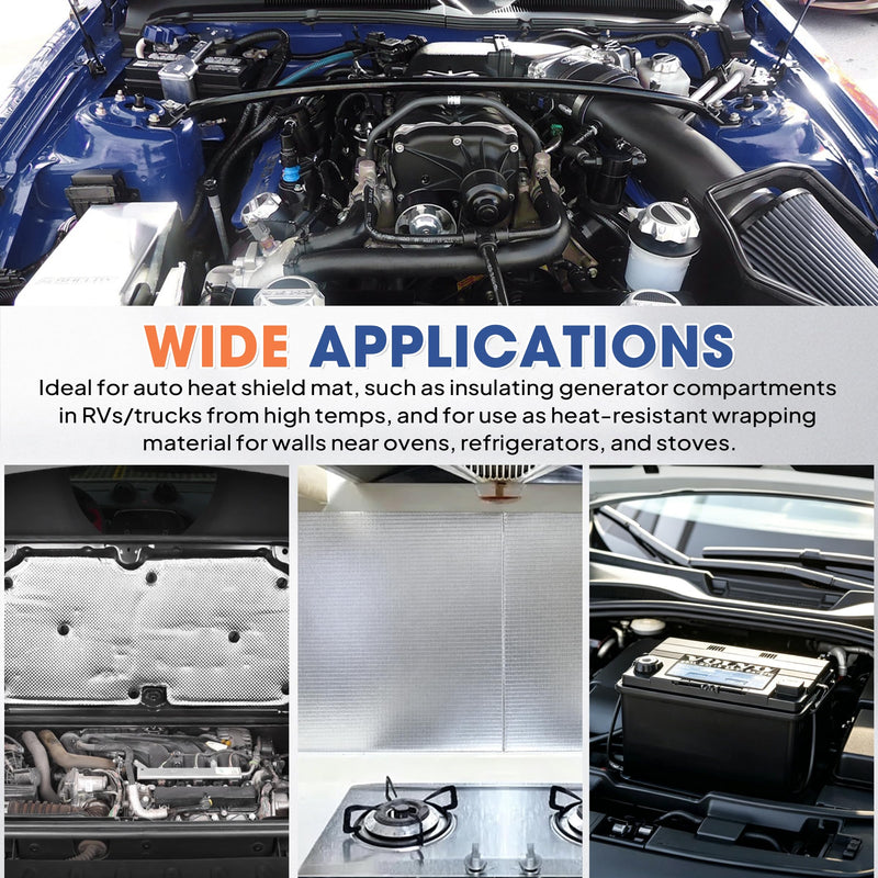 Automotive High Temperature Resistant Heat Shield Mat Aluminum Foil Ceramic Fiber Material Up to 2280℉ for Thermal Protection(Self Adhesive-1/8" X 15" X 24") 1/8" X 15" X 24”