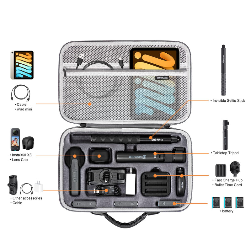 [Australia - AusPower] - Tomat Carrying Case for Insta360 X3 Camera, Hard Shell Bag Travel Case Compatible with Insta360 X3 Accessories Combo 