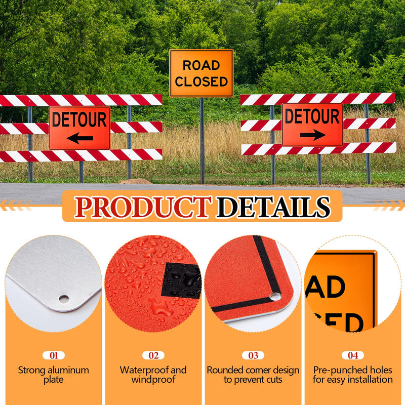 Marsui 3 Pcs Road Sign Kit Include 10” x 14” Right and Left Arrow Detour 12” x 16” Road Closed Sign for Construction Area Caution Danger Safety Security Warning Notice Traffic and Parking