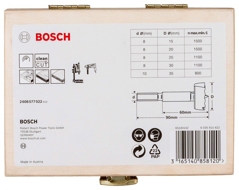 [Australia - AusPower] - Bosch Professional 5-Piece Forstner Bit Set For Wood, Diameter: 15, 20, 25, 30, 35 mm, Length: 90 mm, Drill Accessory Set diameter 15/20/25/30/35 mm 