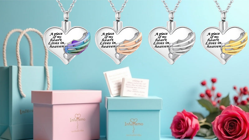 Heart Cremation Urn Necklace Pendant for Human Ashes Memorial Keepsakes Cremation Jewelry Loved One Memorial Jewelry - A piece of my heart Lives in heaven Silver-Rose Gold