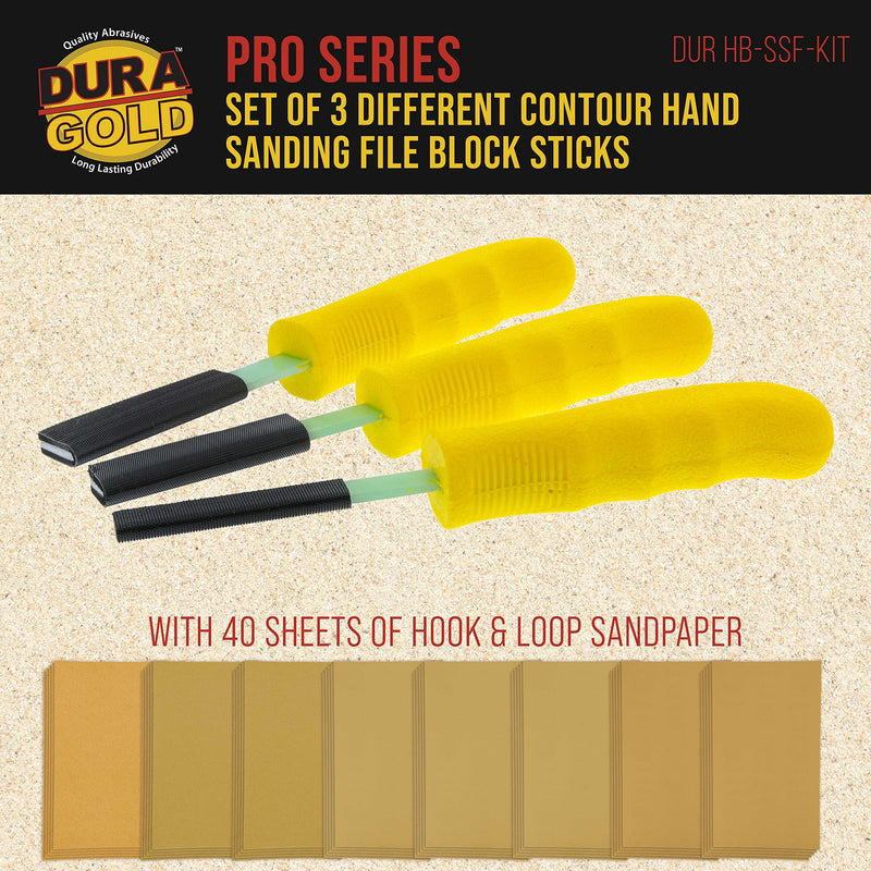 [Australia - AusPower] - Dura-Gold Sanding Stick Kit with Ergo Handle Yellow Flat with 40 sheet Sandpaper Starter Kit 