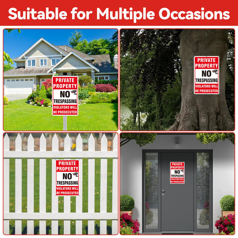 4 Pack Large Private Property No Trespassing Signs, Aluminum No Trespassing Video Surveillance Sign, No Trespassing Signs–Weatherproof and Highly Visible for Property Protection (10x14 inches) 10 x 14 inches Red No Trespassing Signs