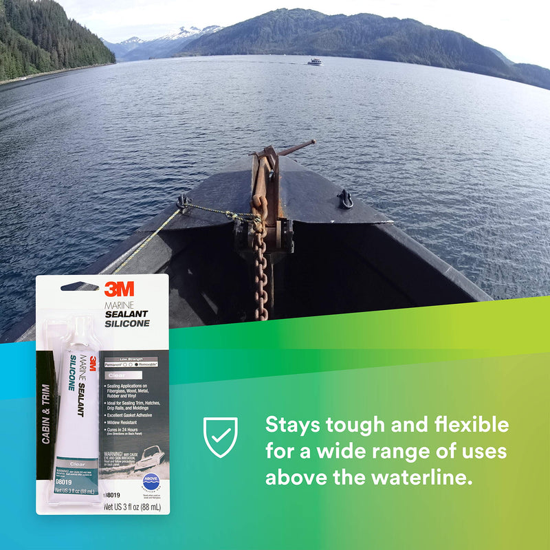 [Australia - AusPower] - 3M Marine Grade Silicone Sealant, 08019, For Boats and RVs, Above the Waterline Interior/Exterior Sealing, Clear, 3 fl oz Tube 