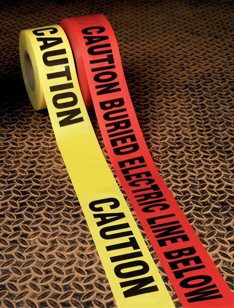 3M Buried Barricade Tape 303, with 'CAUTION BURIED ELECTRIC LINE BELOW' text, 3 in x 300 ft, Red, Warning Tape, Pack of 1 Roll