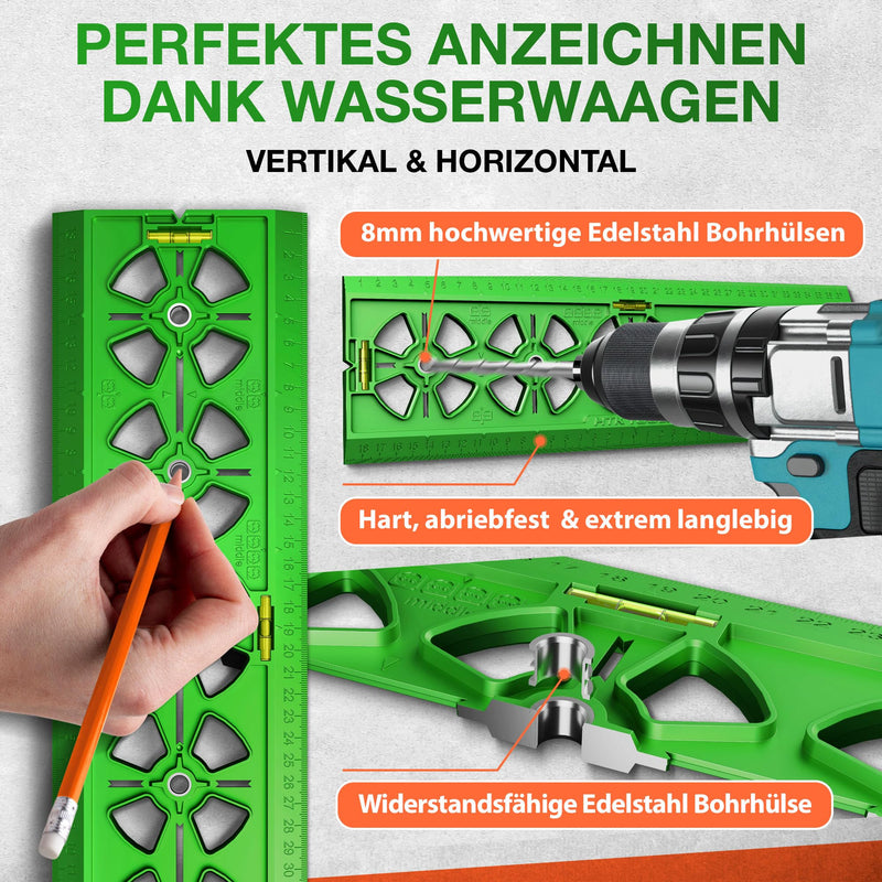 [Australia - AusPower] - HTK TOOLS Drilling Template Socket - Quick & Accurate Drawing or Drilling Directly - 71 mm Distance - For Flush-Mounted Box & Cavity Wall Socket - Electrician Spirit Level - Sockets Stencil 