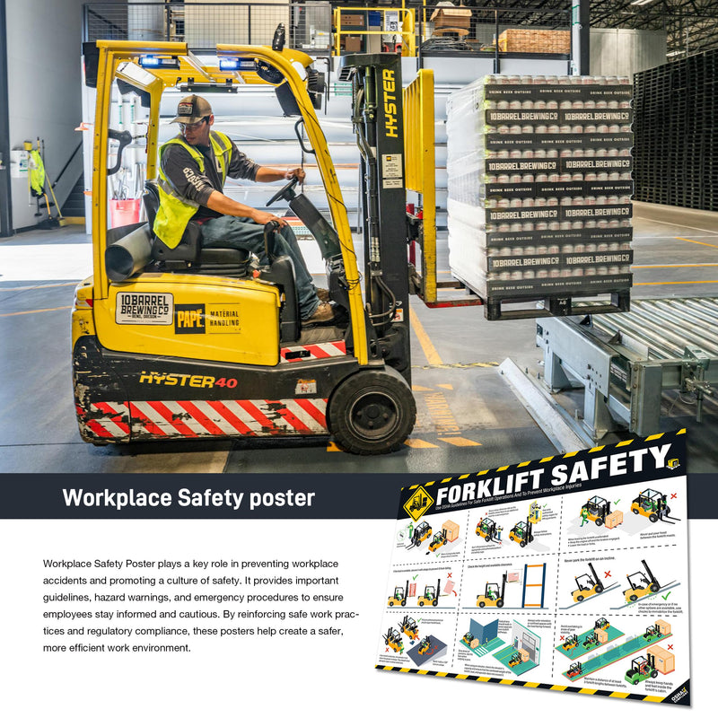 Forklift Safety Poster – OSHA Compliance Guide for Workplace & Warehouse, Forklift Operation Rules, Forklifts Safe Rules Poster 18"x24", Industrial Poster Waterproof, Tear-Resistant