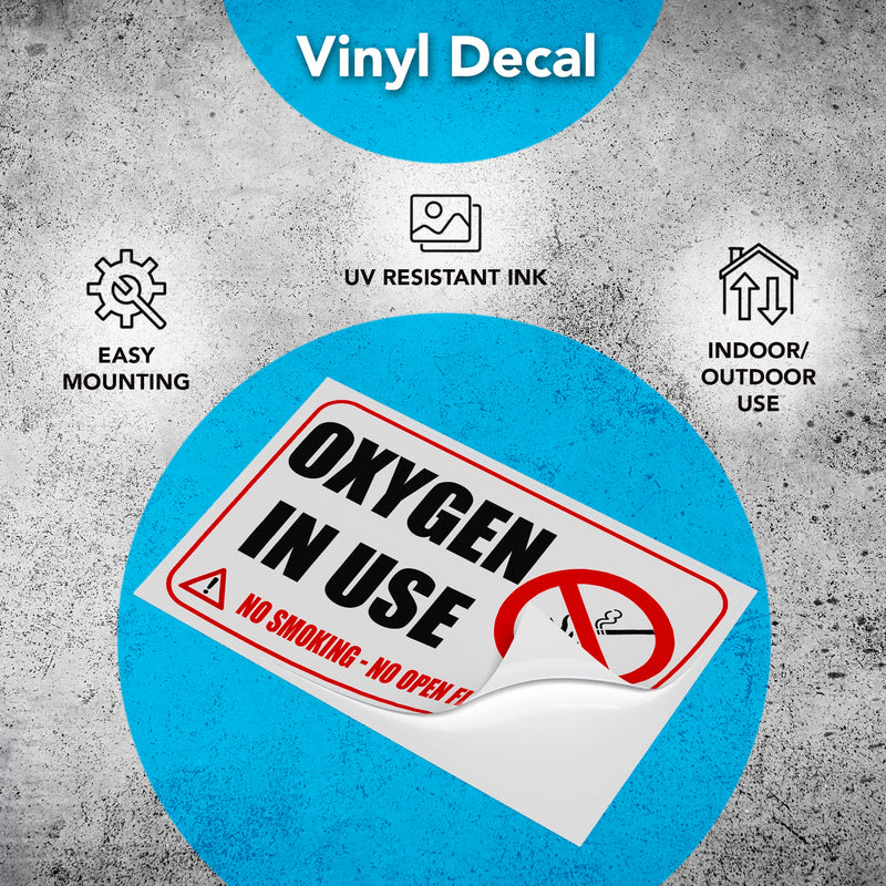 2 PC Oxygen in Use Sign, 4x6 Vinyl No Smoking No Open Flames Oxygen Stickers for Door, Indoor/Outdoor Decal 4x6 inches