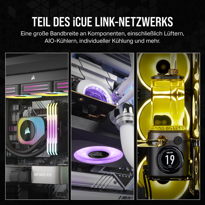 CORSAIR iCUE LINK RX120 RGB 120 mm PWM Fan with iCUE LINK System Hub - Magnetic Dome Bearing - Pack of 3 - Black 3 x 120mm