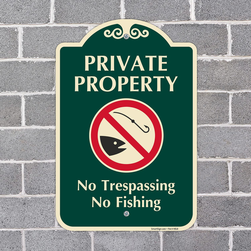 SmartSign Designer "Private Property - No Trespassing, Fishing" Sign, 12" x 18", 120 mil Aluminum Composite (ACM) with Overcoat, Red & Green, Made in USA Private Property No Fishing