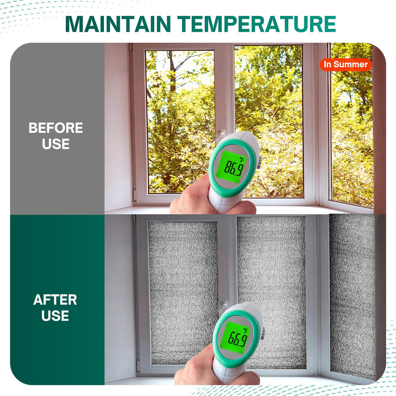 HADOR Reflective Window Film Insulation Roll 48 in X 10 Feet, Foil Aluminum Roll Double-Sided Foam Core, Summer Window Heat Blocker for RV/Windows/Garage Door - Folded Package 48inx10ft- Folded /with Double-sided Tape