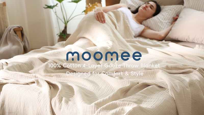 MooMee 100% Cotton Muslin Blanket, Fringed 4-Layer Gauze Bed Couch Throw Dark Grey