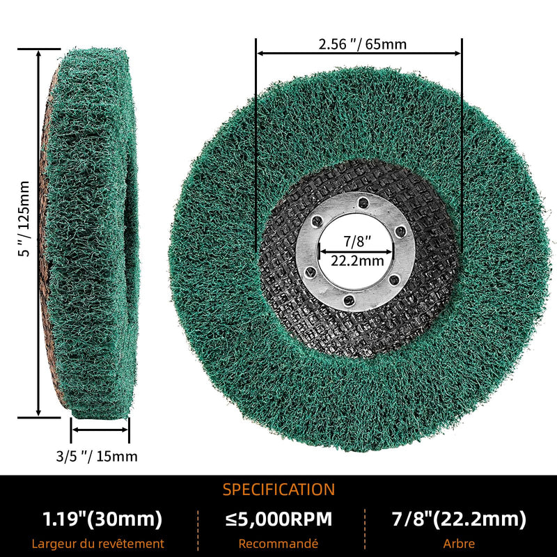 SI FANG 12.5 x 2.2cm Nylon Fiber Sanding Disc, 8 Pack Grit 320/180 Polishing Wheel for Angle Grinder, Cleaning, Deburring and Rust Removal | Polishing wheel for angle grinders 320/180 grit for cleaning, deburring and rust removal